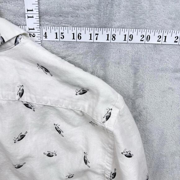 Banana Republic Slim Fit Linen Cotton Shirt Sz XL White Turtle Print Long Sleeve - Picture 9 of 10